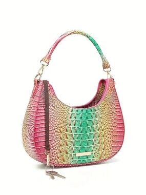 Mak Wear Green & Pink Croc-Embossed Gradient Shoulder Bag NWT